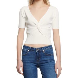 Sandro Cream Twist-Front Blouse